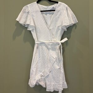 White dress with ruffle sleeves and tie waist #summer